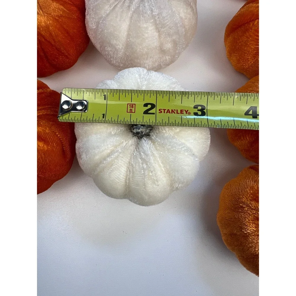 Set of 12 Velvet Pumpkins Fall Autumn Decor Orange White Miniature Faux Pumpkins